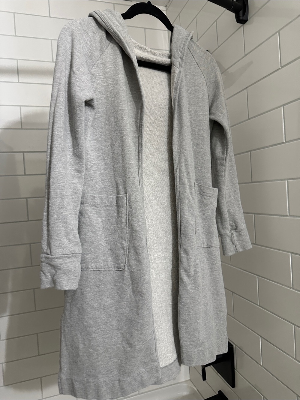 Go Couture Heather Gray Hooded Open Front Cardigan